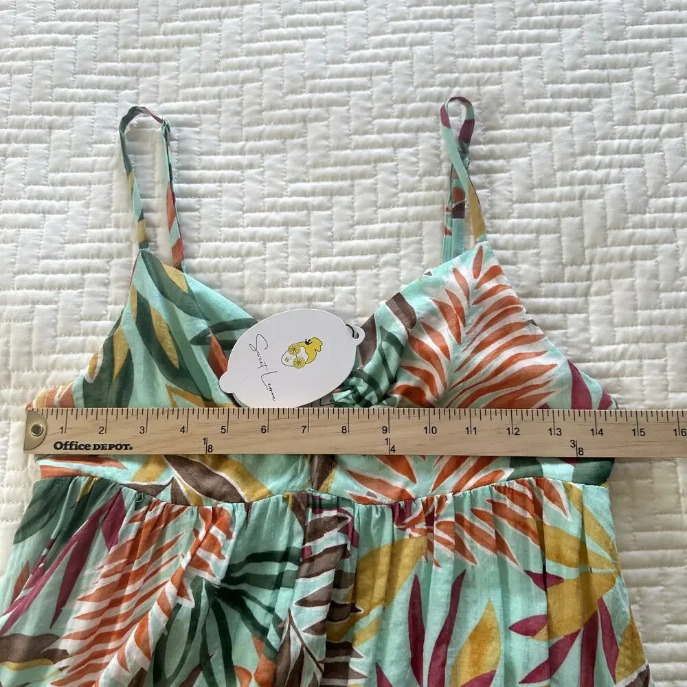 NWT Sweet Lemon Midi Sundress Adjustable Strap Mint Green Tropical Size Small
